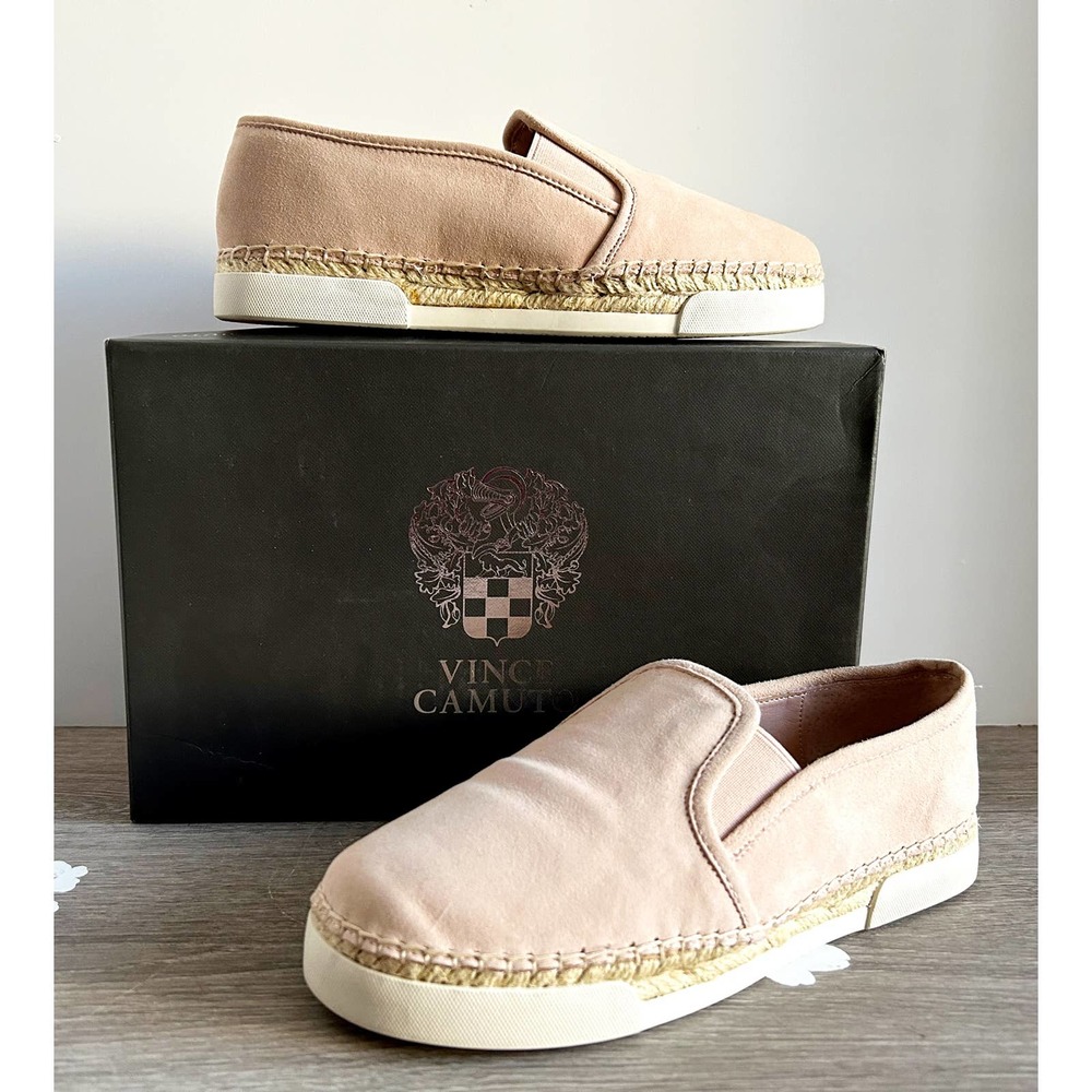 Vince Camuto-Tambie-Dusty Pink Rose-Suede Slip On Espadrille Loafers-Size 7.5